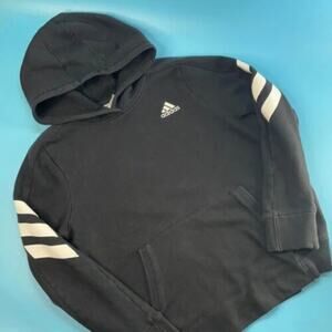 Adidas Boy's Black Long Sleeve Pullover Kangaroo Pocket Hooded Sweatshirt Size L